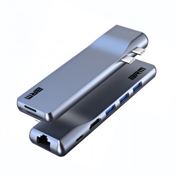 USB-C хаб ArmorStandart для MacBook M-Series 4K HDMI, LAN, PD, 3 USB, TF/SD сірий