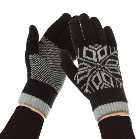 Рукавички для сенсорних екранів ArmorStandart Touch Gloves Snowflake з орнаментом, чорні, One Size