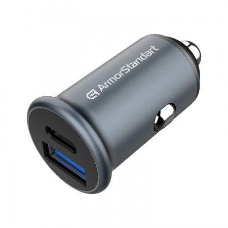 Автомобильное зарядное устройство ArmorStandart USB Type-C PD20W + USB QC 3.0 Grey (ARM65439)