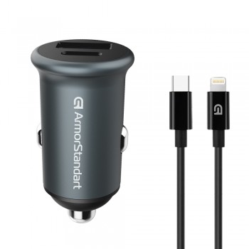 АЗУ ArmorStandart USB Type-C PD20W + USB QC 3.0 Grey + кабель Lightning (ARM82460)
