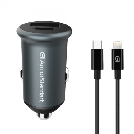 АЗУ ArmorStandart USB Type-C PD20W + USB QC 3.0 Grey + кабель Lightning (ARM82460)