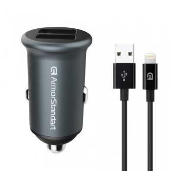 Автомобильное зарядное устройство ArmorStandart 2xUSB QC3.0 Grey + кабель Lightning (ARM82458)