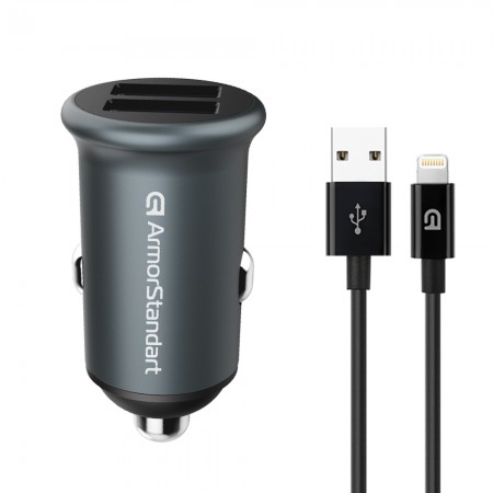 Автомобильное зарядное устройство ArmorStandart 2xUSB QC3.0 Grey + кабель Lightning (ARM82458)