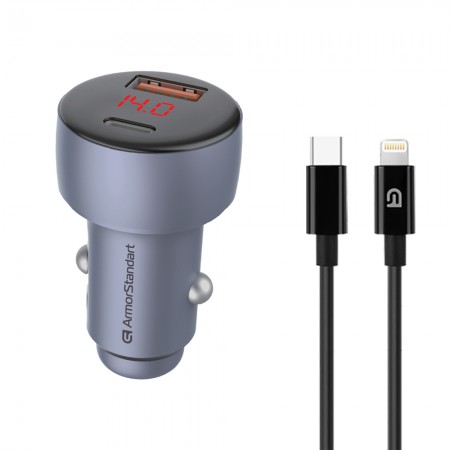 АЗУ ArmorStandart AR-C43 Type-C PD30W + USB QC 3.0 Grey + кабель Lightning (ARM82462)