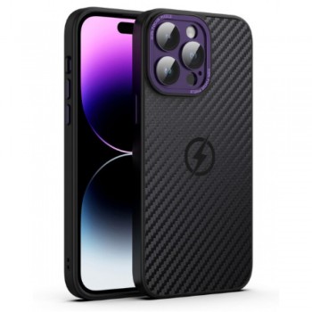 Чохол для iPhone 14 Magneitc, магнітне кріплення, вуглецеве волокно, темно-фіолетовий