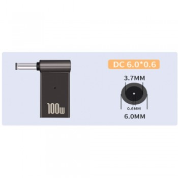 Адаптер перехідник USB-C до DC6006/6037, чорний, компактний, підтримка швидкої зарядки