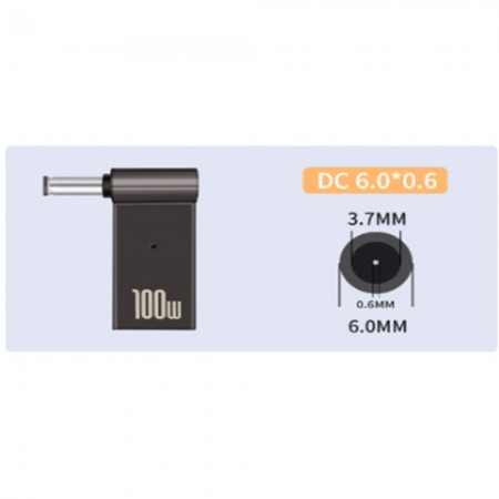 Адаптер перехідник USB-C до DC6006/6037, чорний, компактний, підтримка швидкої зарядки