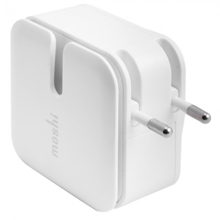 Сетеве зарядний пристрій для iPhone 2.1A з 2 портами і Lightning-кабелем (1м) від Apple Moshi, біле