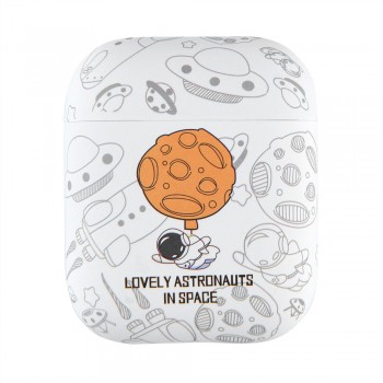 Захисний чохол для AirPods Lovely Astronauts, білий, стильний дизайн, ударостійкий матеріал