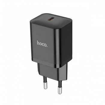 Зарядний пристрій Home Charger 20W PD3.0 Hoco N27 — Чорний, вогнестійкий пластик, вихід Type-C, європейська вилка, розмір 803529 мм, вага 51 г.