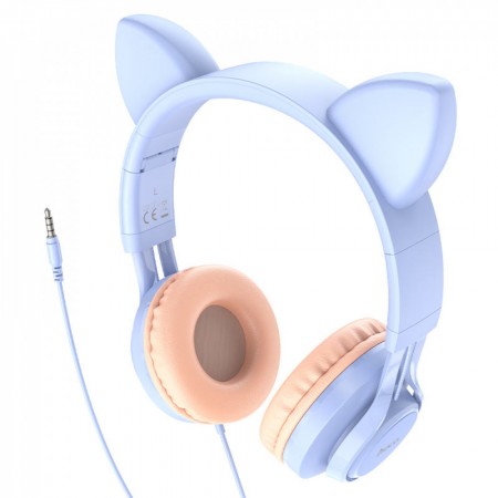 Повнорозмірні навушники Hoco W36 Cat Ear, Dream Blue, бездротові, з мікрофоном, закриті