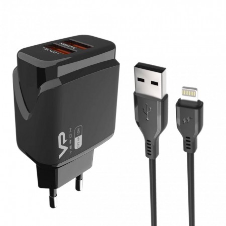 Сетеве зарядне пристрій для iPhone Veron VR-C12 2.4A з 2 USB-портами, Lightning Cable (1m), чорний