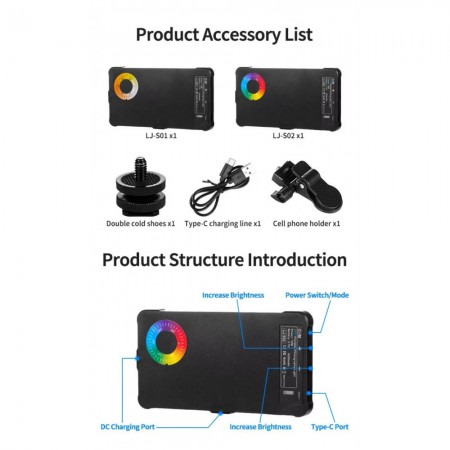 Селфі-спалах для телефону LJ-S02 RGB, 4000mAh, 3000-6500K