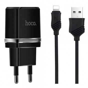 Сетеве зарядне пристрій для iPhone Hoco C12 2.4A, 2 порти USB, адаптер з 1м кабелем Lightning, чорний Сетеве зарядне пристрій для iPhone Hoco C12 2.4A, 2 порти USB, адаптер з 1м кабелем Lightning, чорний