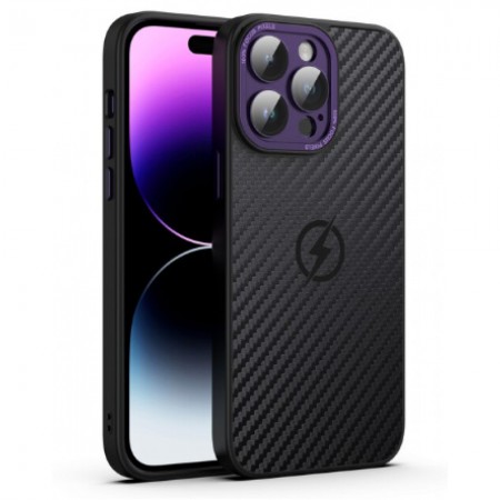 Захисний чохол для iPhone 14 Pro Alloy Carbon Fiber Heat Sink Magnetic Case, темно-фіолетовий