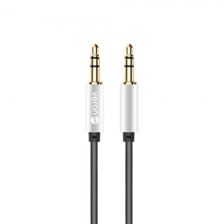 Аудіокабель Veron AUX40, 1 м, металевий з плетеним нейлоном, з роз'ємами 3.5 мм