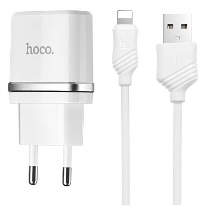 Сетевий зарядний пристрій для iPhone Hoco C12 2.4A з 2 USB, 1м Lightning і Micro-USB кабелем, адаптер ЄС
