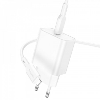 Сетеве зарядне пристрій для iPhone 20W з кабелем PD C до Lightning (1м) Borofone BA71A — Біле Сетеве зарядне пристрій для iPhone 20W з кабелем PD C до Lightning (1м) Borofone BA71A — Біле