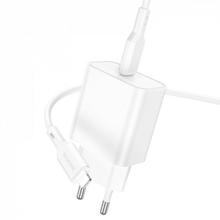 Сетеве зарядне пристрій для iPhone 20W з кабелем PD C до Lightning (1м) Borofone BA71A — Біле