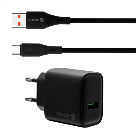 Мережевий зарядний пристрій Veron VR-C15Q, 18W, USB C кабель 1 м