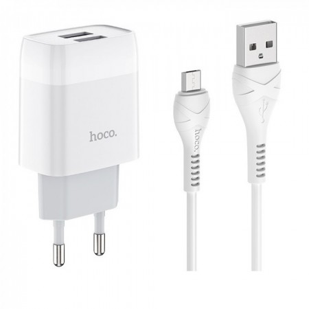 Зарядное устройство Home Charger 2.4A с USB-выходами и микро-кабелем (1м) Hoco C73A — Белое