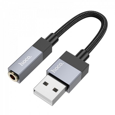 Адаптер перехідник USB-A на 3,5 мм Hoco UPA32D, 0,15 м, алюмінієвий сплав, чорний