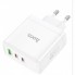 65W Home Charger Hoco N30 з PD та QC3.0 для швидкої зарядки трьох пристроїв одночасно, USB Type A та Type-C, білий, компактний та безпечний