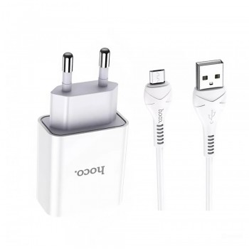 Зарядний пристрій Hoco C81A Asombroso 2.1A з кабелем Micro USB 1м для телефонів та планшетів, EU штекер, 1 USB порт, вогнестійкий матеріал