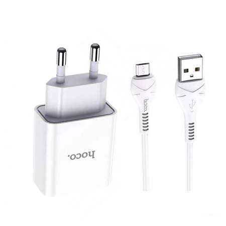 Зарядний пристрій Hoco C81A Asombroso 2.1A з кабелем Micro USB 1м для телефонів та планшетів, EU штекер, 1 USB порт, вогнестійкий матеріал