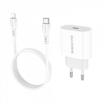 Сетеве зарядне пристрій 2.1A PD3.0 з кабелем Lightning (1м) Borofone BA61A — Біле для iPhone Сетеве зарядне пристрій 2.1A PD3.0 з кабелем Lightning (1м) Borofone BA61A — Біле для iPhone