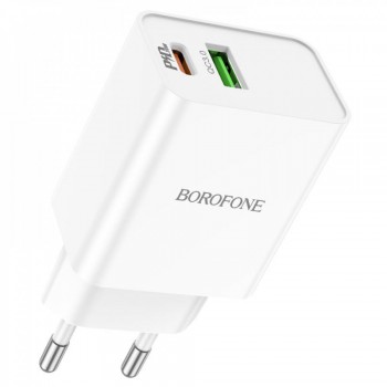 Сетевий зарядний пристрій для iPhone Borofone BA69A 20W PD QC3.0 з USB та USB-C, EU вилка, 1м Lightning кабель, вогнестійкий ABS, 18W USB вихід, 5V/3A, розміри 83x40x27мм, вага 47г Сетевий зарядний пристрій для iPhone Borofone BA69A 20W PD QC3.0 з USB та USB-C, EU вилка, 1м Lightning кабель, вогнестійкий ABS, 18W USB вихід, 5V/3A, розміри 83x40x27мм, вага 47г
