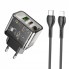 Сетеве зарядне пристрій для iPhone Hoco N34 Dazzling 20W з 1U 1C PD QC3.0 та кабелем Lightning (1м), прозорий чорний