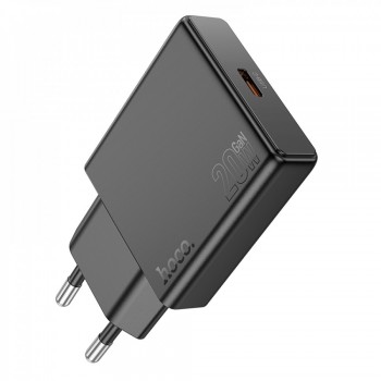 Зарядний пристрій Hoco N37 Home Charger 20W PD3.0 з виходом Type-C, вогнестійкий PC, EU, 86x46x14 мм, 44 г, чорний