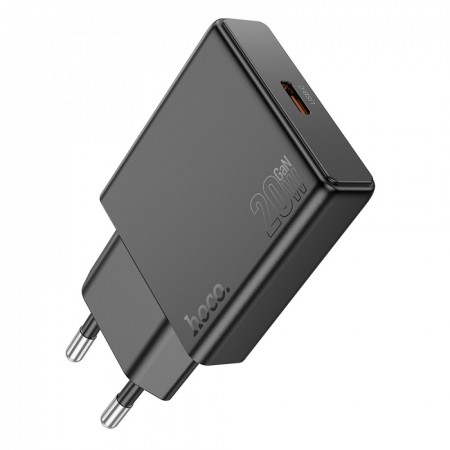Зарядний пристрій Hoco N37 Home Charger 20W PD3.0 з виходом Type-C, вогнестійкий PC, EU, 86x46x14 мм, 44 г, чорний
