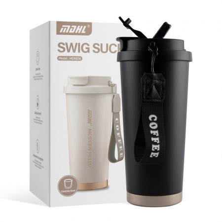 Термокружка MDKB36, 530 мл, герметична, сталева, з соломинкою та ремінцем для перенесення