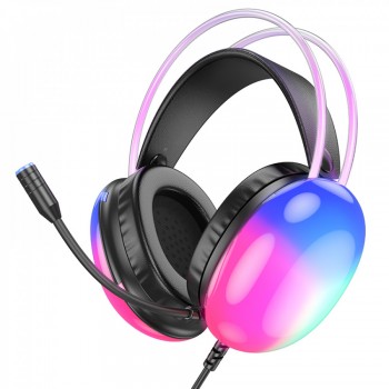 Ігрова гарнітура Hoco W109 Plus — чорна, 50 мм динаміки, 7.1 звучання, мікрофон 4.0х1.5 мм, USB, динамічна підсвітка, кабель 2 м, вага 315 г