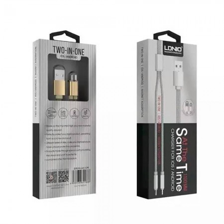 Кабель 2 в 1 Ldnio LC86, 3.4A, довжина 1.1 м, білий