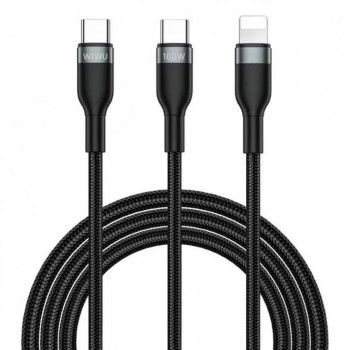 Кабель USB-C to USB-C + Lightning WiWU WI-C029 100W, 1.2M, швидка зарядка, підтримка передачі даних