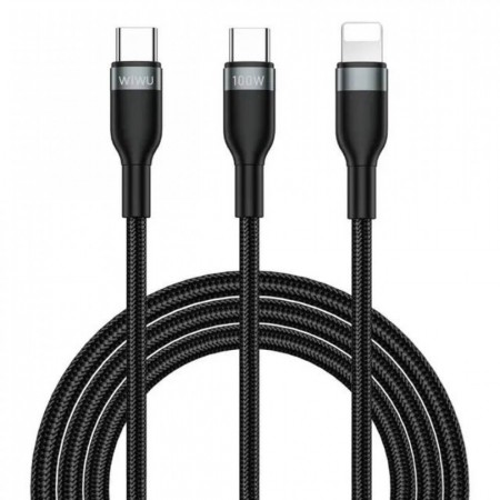Кабель USB-C to USB-C + Lightning WiWU WI-C029 100W, 1.2M, швидка зарядка, підтримка передачі даних