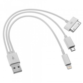 Кабель 3 в 1 Baseus 2A (1 м), білий, підтримка USB-C і Lightning