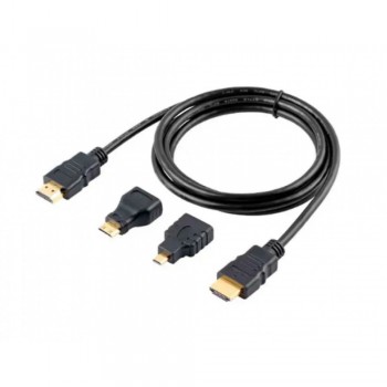 HDMI кабель 3 в 1 Baseus 1.5m, підтримка 4K, загартоване скло, позолочені контакти