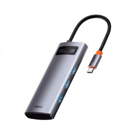 Type-C HUB Baseus Metal Gleam Series WKWG020013 5 в 1, сірий, 4 порти USB-A 3.0, HDMI, OTG