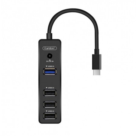 USB-Hub Earldom ET-HUB08 4 в 1, 3xUSB 2.0, 1xUSB 3.0, пластиковий, швидкість передачі до 5 Гбіт/с
