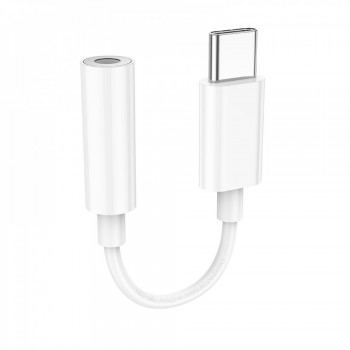 Адаптер перехідник USB-C на 3.5 мм Hoco LS35, білий, ABS, довжина 82 мм, підтримка мікрофона