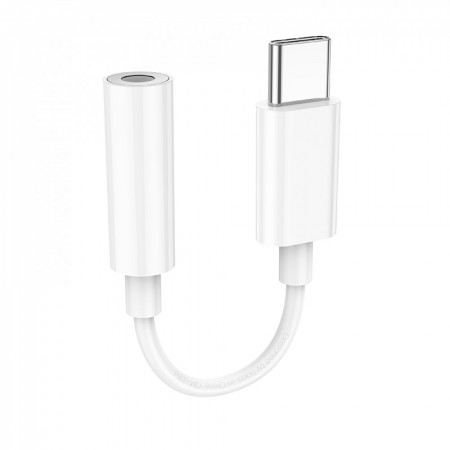 Адаптер перехідник USB-C на 3.5 мм Hoco LS35, білий, ABS, довжина 82 мм, підтримка мікрофона