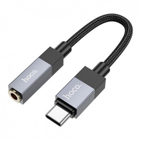 Адаптер перехідник USB-C на 3.5 мм Hoco UPA32C, алюмінієвий сплав, нейлонова оплітка, чорний