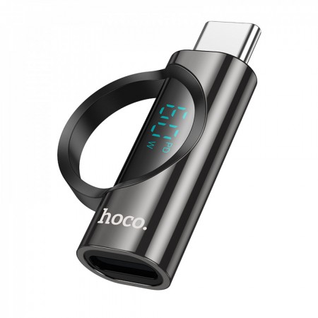 Адаптер перехідник USB-C на Lightning Hoco UA32A, чорний, зарядка до 20V/3A, передача даних, екран з відображенням потужності