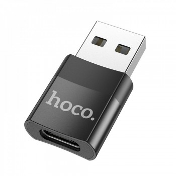 Адаптер перехідник USB A на USB C Hoco UA17, чорний, підтримка передачі даних і функції OTG, зарядка до 60W