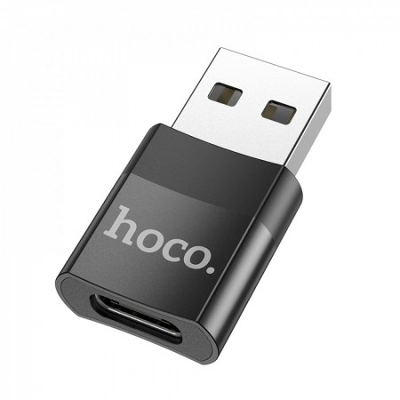 Адаптер перехідник USB A на USB C Hoco UA17, чорний, підтримка передачі даних і функції OTG, зарядка до 60W