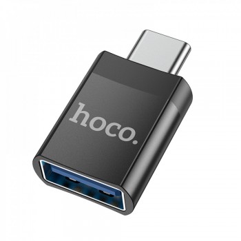 Адаптер перехідник OTG USB-C Hoco UA17, чорний, чоловічий Type-C - жіночий USB, підтримка передачі даних, підтримка швидкої зарядки до 4A